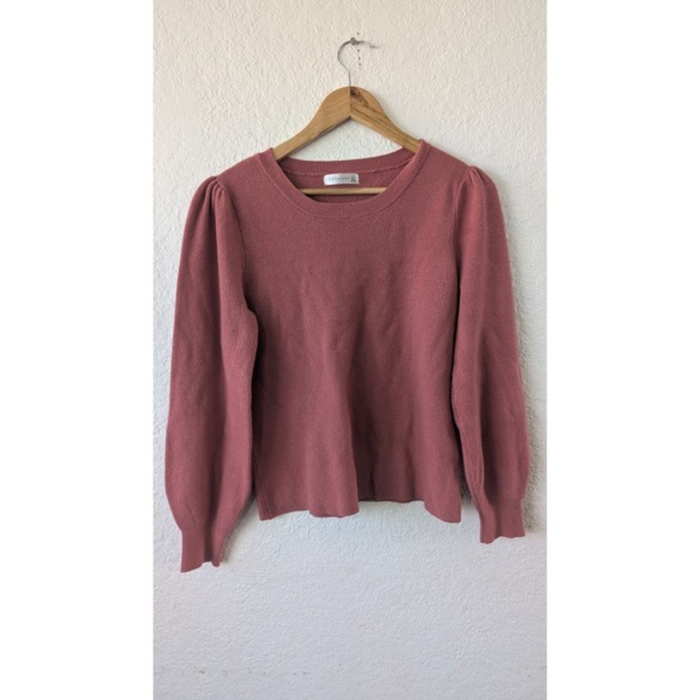 Retrology Womens Ribbed Puff‎ Sleeve Sweater Terracotta Rose Crew Neck Large